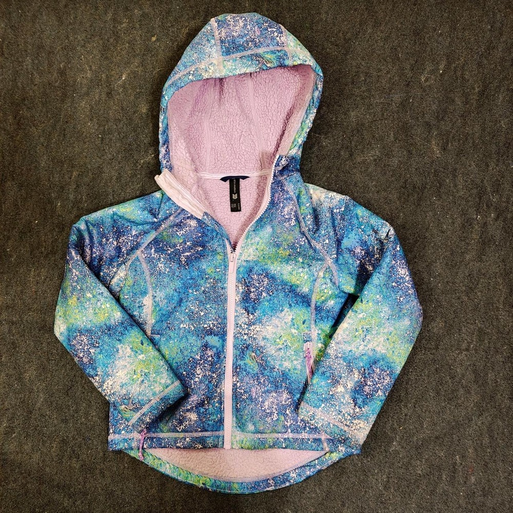 All in Motion Girls Blue Pink Galaxy Zip Up Hoodie Sherpa Lined Size S 6/6X